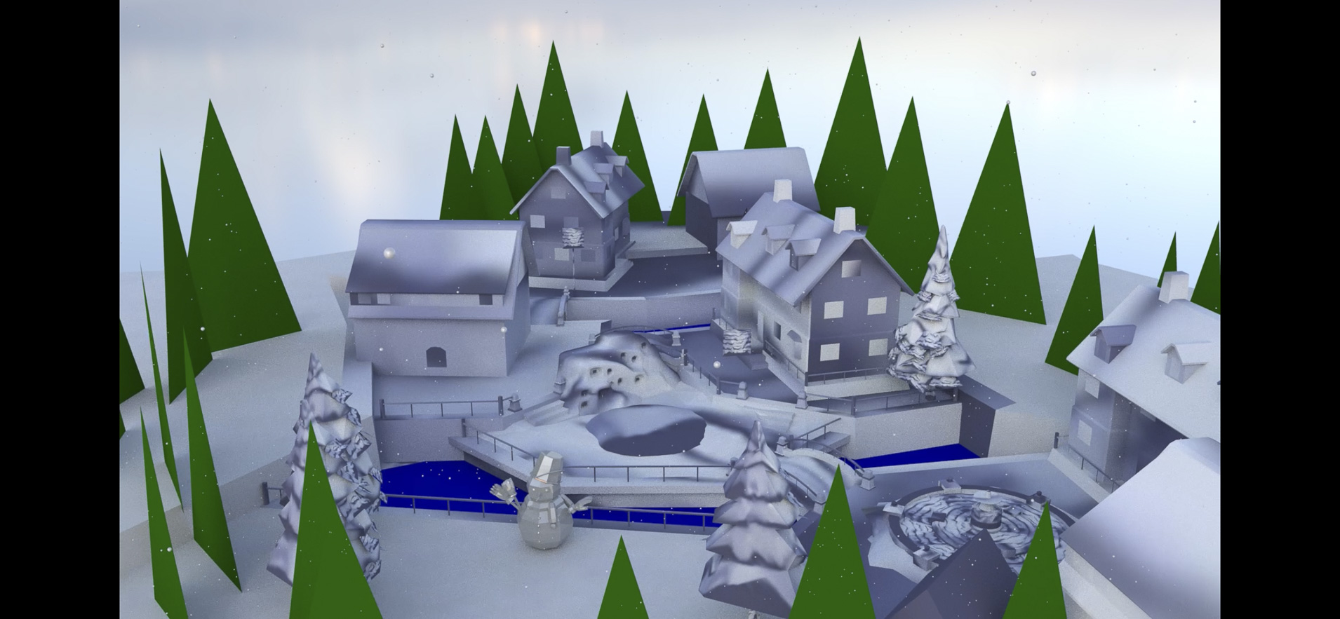 Still from a digital animation showing a winter time scene